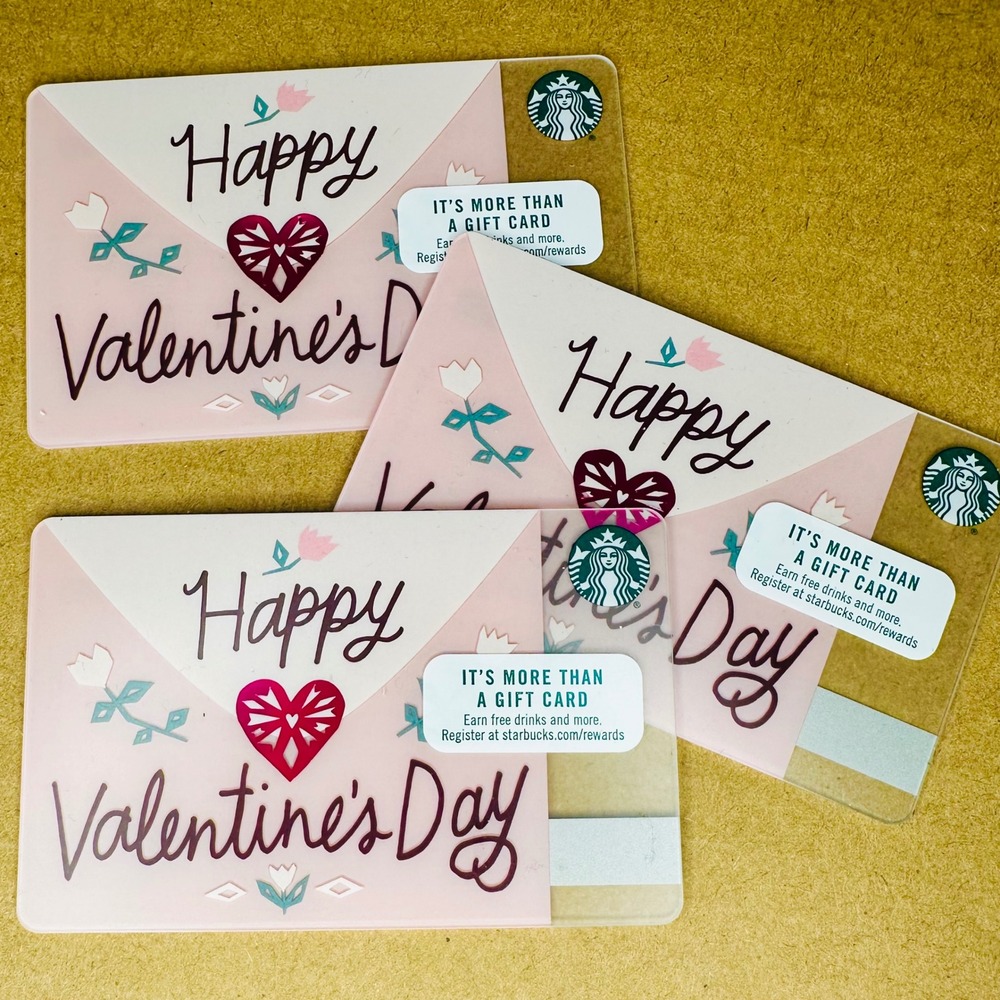♥️Starbucks Happy Valentine's Day Gift Card Set 3‎ Pink Hearts Roses 2016